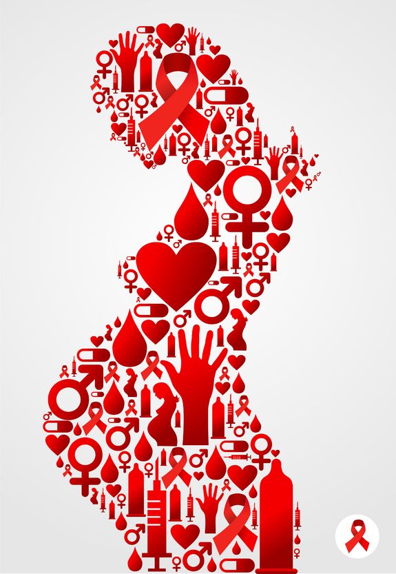 artistic interpretation of pregnant woman using red-color icons